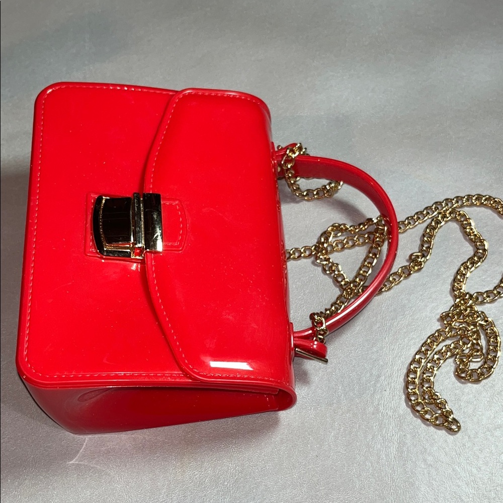 Vibrant Red Mini Bag with Gold Chain